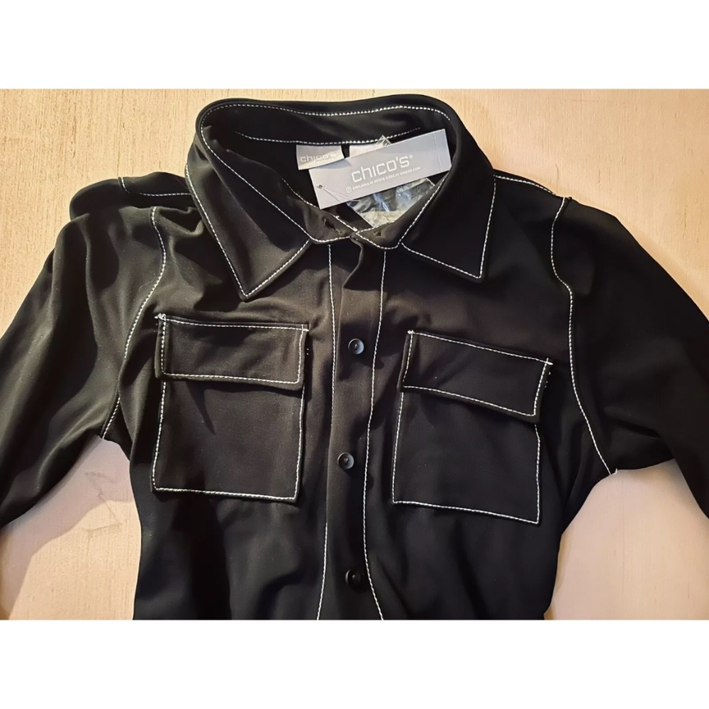 Chico's Women's Travelers Shirt Dress in Black Button Sleeve Size: 0 NWT